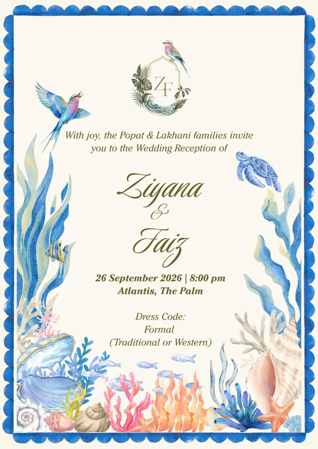 Reception — 26 September 2026, 8:00 pm, Atlantis, The Palm. Dress code: Formal, traditional or western.